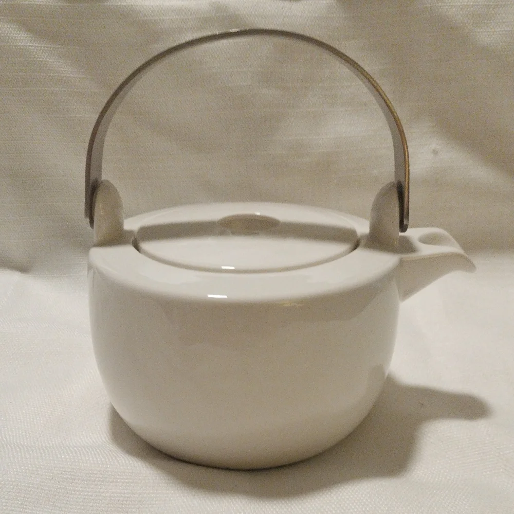Crate&Barrel White & Red Cinnabar Floral Porcelain Teapot